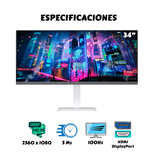 Monitor LG Ultrawide 34 Pulgadas Wfhd Ips 100hz Blanco Tipo C