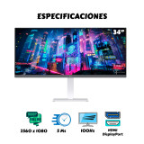 Monitor LG Ultrawide 34 Pulgadas Wfhd Ips 100hz Blanco Tipo C
