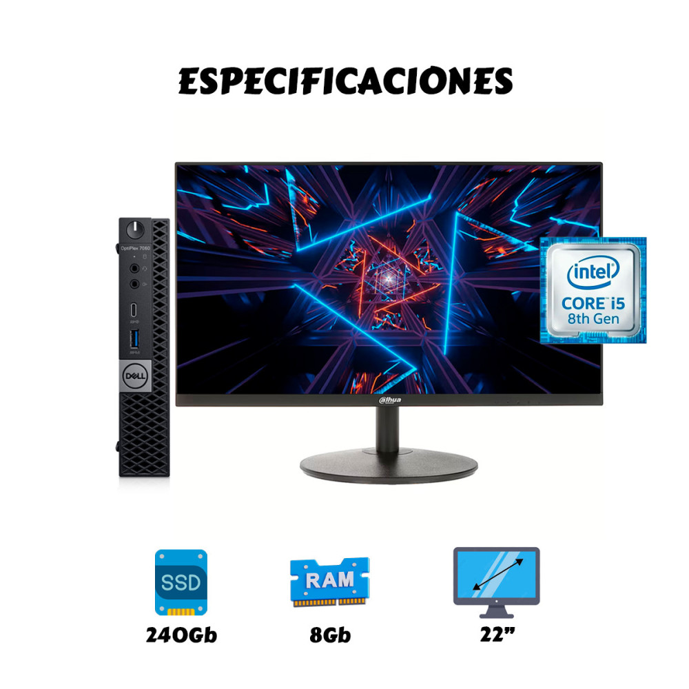 Mini PC Dell i5 8th 8GB SSD 240GB + Monitor 22″ | KM Systems