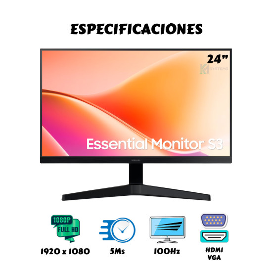 Monitor Samsung 24″ Essential Full HD 100Hz HDMI | KM Systems