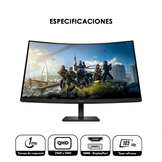Monitor Hp Qhd Gamer Curvo Omen 32 Pulgadas 165hz 1ms