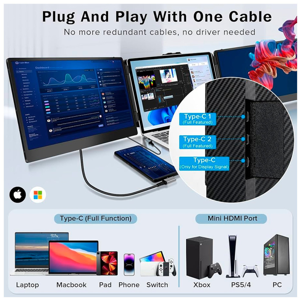 Extensor de Pantalla Portátil 13"–17" Full HD | KM Systems