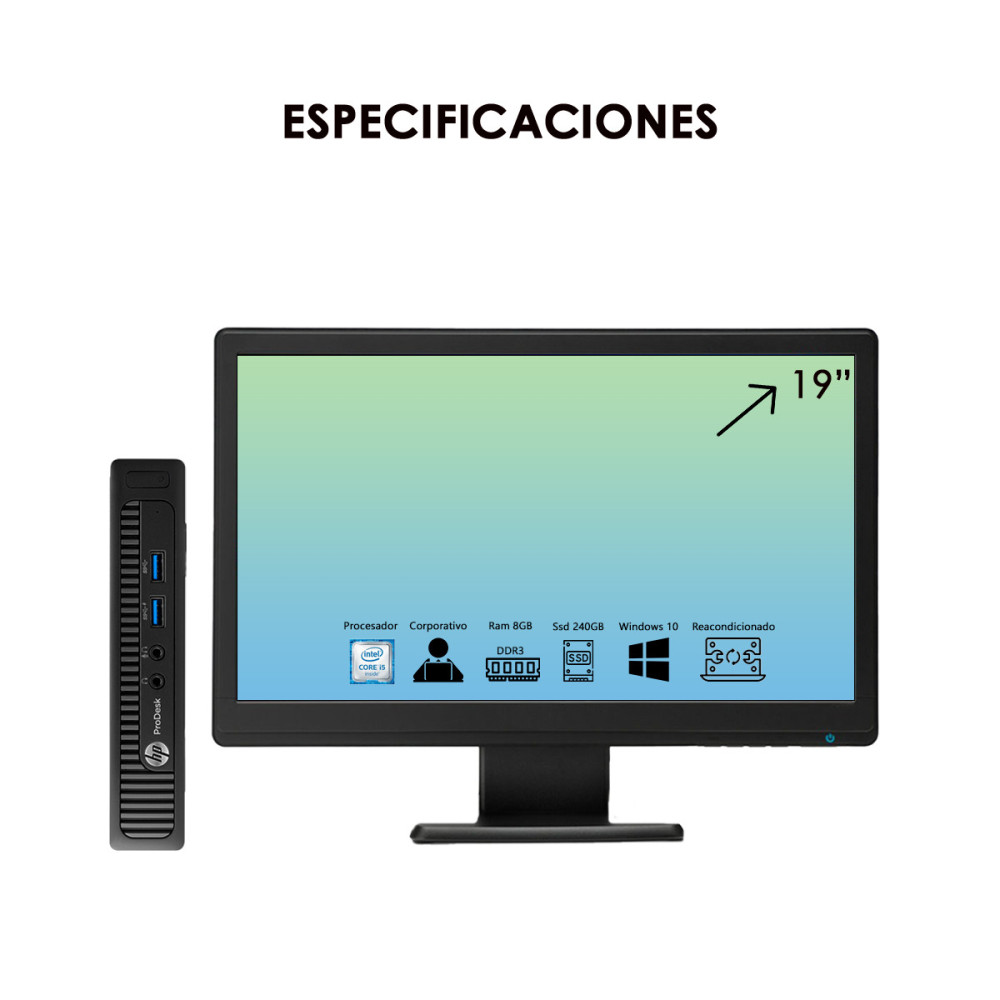 CPU HP Mini i5 6th + Monitor Usado 19" | KM Systems