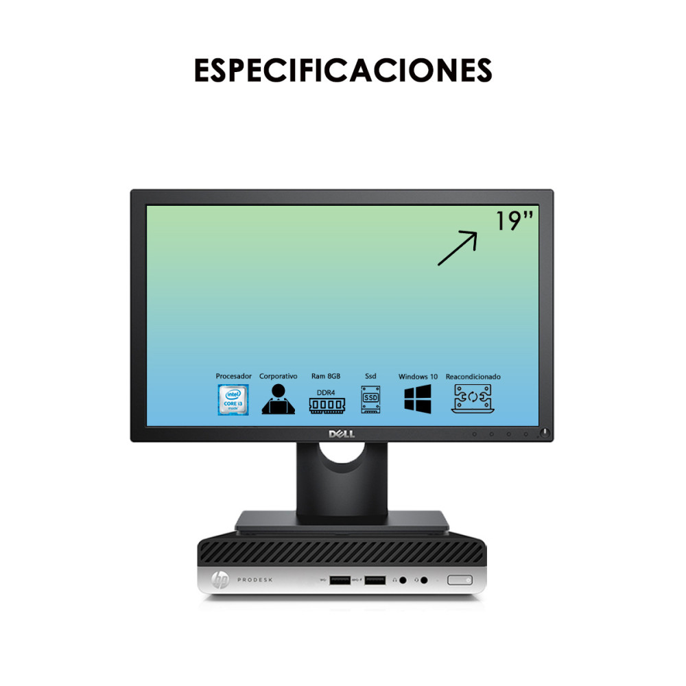Computador HP Mini i3 6ª Gen + Monitor Usado 19" | KM Systems