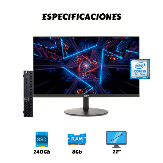 Mini PC Dell i5 9th 8GB SSD 256GB + Monitor 22″ | KM Systems