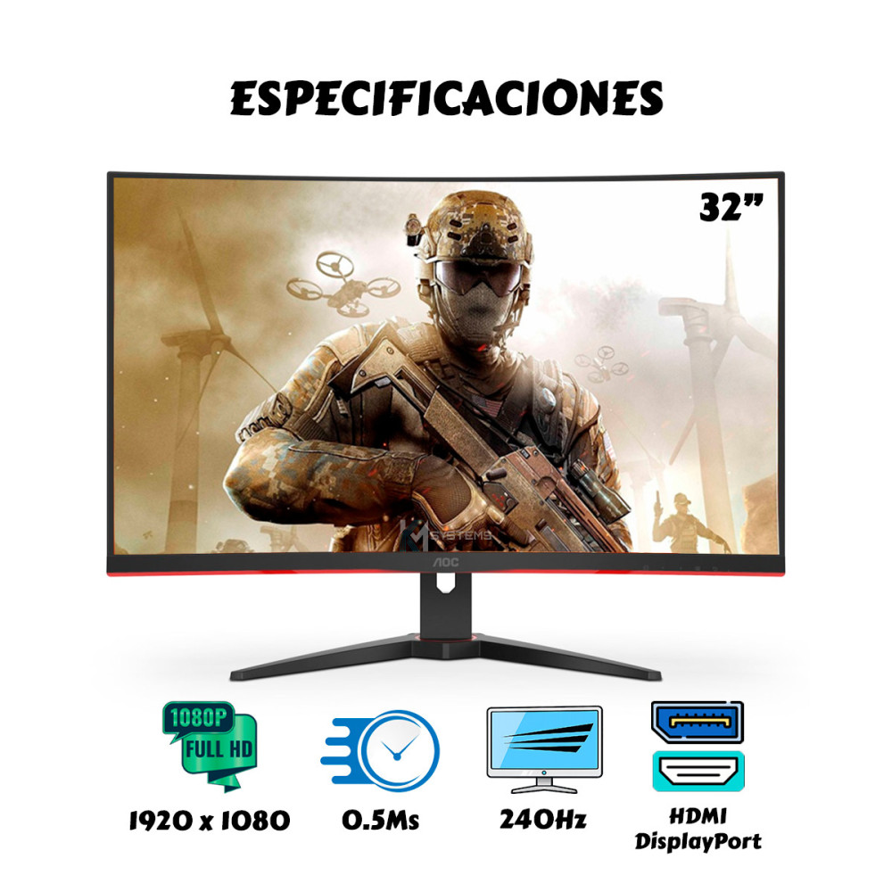 Monitor Gamer Curvo AOC 31.5″ FHD 240Hz FreeSync | KM Systems