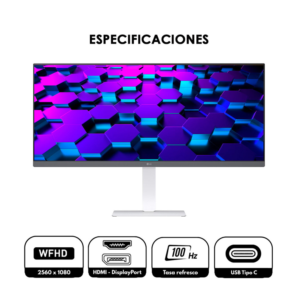 Monitor LG Ultrawide 34 Pulgadas Wfhd Ips 100hz Blanco Tipo C