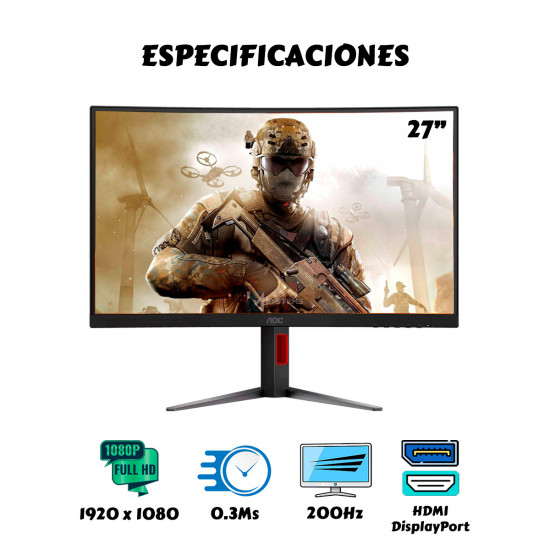 Monitor Gamer Curvo AOC 27″ FHD 200Hz 0.3ms | KM Systems